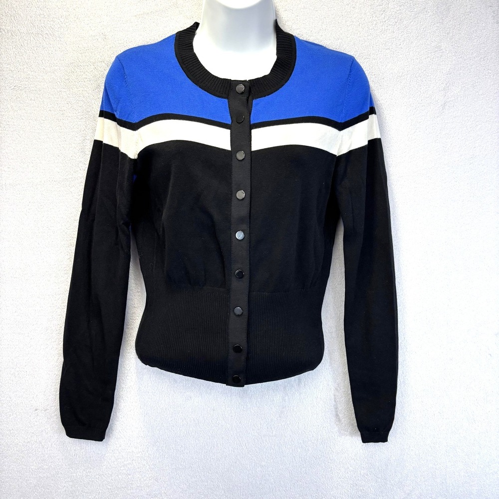 Carlisle Modal Blend Snap Up Cardigan Sweater‎ Womens S Colorblock Y2K Style